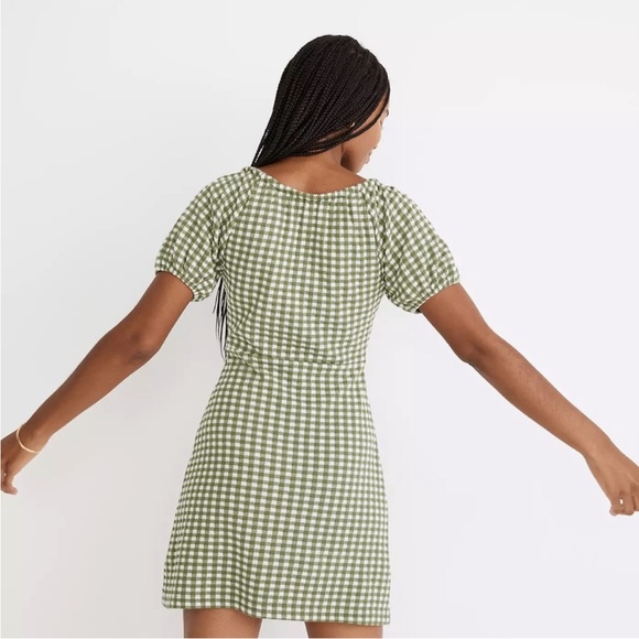 Madewell Green Gingham Check Jacquard Puff Sleeve Minidress Size XL NF940 - Picture 10 of 11